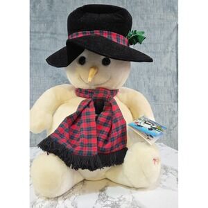 21" Plush Snowman 1997 Snowden Embroidered Checkered Scarf Black Hat New w/ Tags